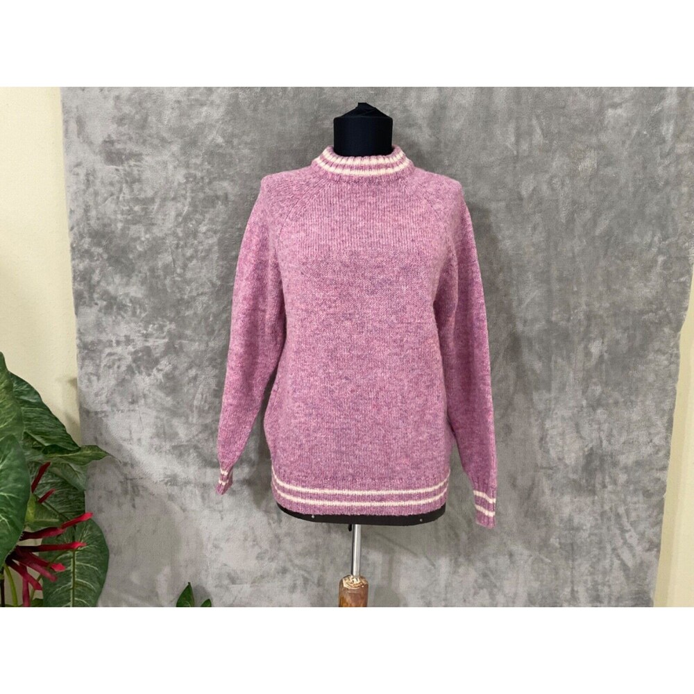 100% Wool Sweater | Women’s Size 36 Mock Neck Striped Hem | Made in Scotland
